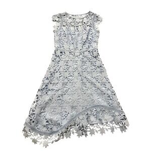 Eliza J Lace Cocktail Dress Womens 6 Light‎ Blue Floral Asymmetrical Hem Formal
